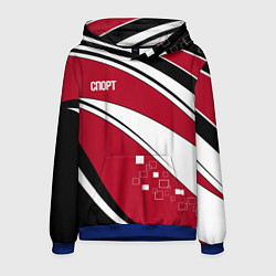 Толстовка-худи мужская Красно черная абстракция на белом спорт, цвет: 3D-синий