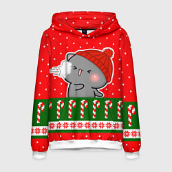 Толстовка-худи мужская Серый котик - играет в снежки, цвет: 3D-белый