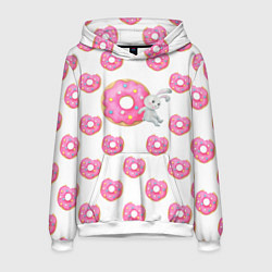 Толстовка-худи мужская Серый кролик с розовыми пончиками, цвет: 3D-белый