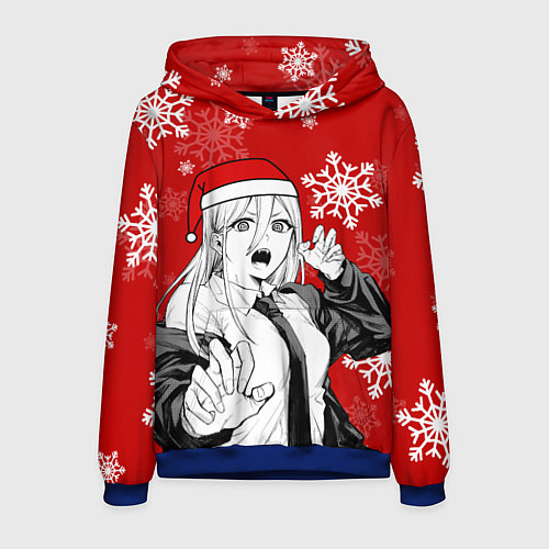 Мужская толстовка Пауэр в новогодней шапочке / 3D-Синий – фото 1