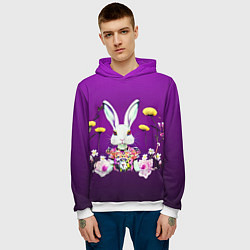 Толстовка-худи мужская Кролик с одуванчиками, цвет: 3D-белый — фото 2