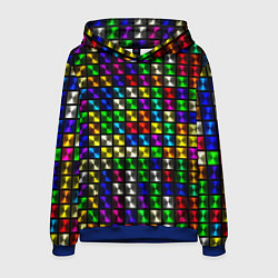 Толстовка-худи мужская Разноцветные неоновые квадраты, цвет: 3D-синий