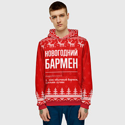 Толстовка-худи мужская Новогодний бармен: свитер с оленями, цвет: 3D-красный — фото 2