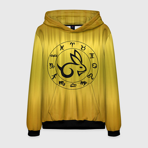 Мужская толстовка Черный кролик и знаки зодиака / 3D-Черный – фото 1