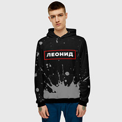 Толстовка-худи мужская Леонид - в красной рамке на темном, цвет: 3D-черный — фото 2