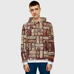 Толстовка-худи мужская Текстура винные пробки марочного вина, цвет: 3D-белый — фото 2