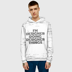 Толстовка-худи мужская Im doing designer things: на светлом, цвет: 3D-белый — фото 2