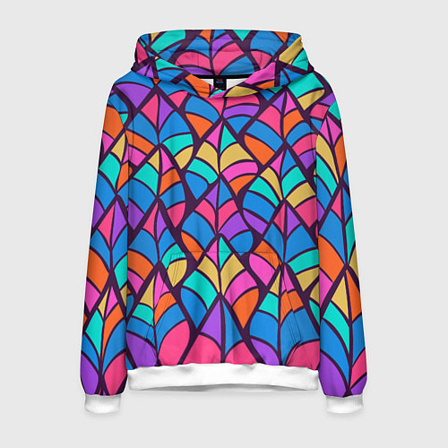 Мужская толстовка Разноцветный лиственный паттерн / 3D-Белый – фото 1