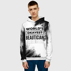 Толстовка-худи мужская Worlds okayest beautician - white, цвет: 3D-белый — фото 2