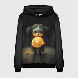 Толстовка-худи мужская Девочка с мандарином в руках, цвет: 3D-черный