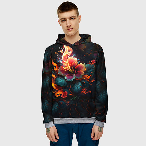 Мужская толстовка Огненный цветок на темном фоне / 3D-Меланж – фото 3