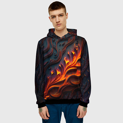 Мужская толстовка Огненный орнамент с языками пламени / 3D-Черный – фото 3