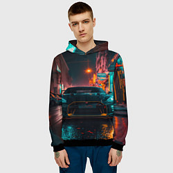 Толстовка-худи мужская GTR в ночном городе, цвет: 3D-черный — фото 2