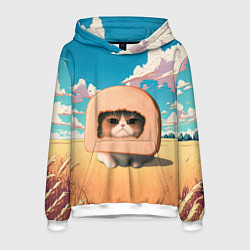 Толстовка-худи мужская Мемный кот в хлебе, цвет: 3D-белый