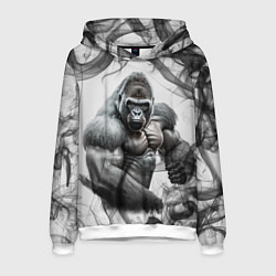 Толстовка-худи мужская Накаченная горилла, цвет: 3D-белый