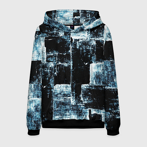 Мужская толстовка Голубой, чёрный и белый абстракт / 3D-Черный – фото 1