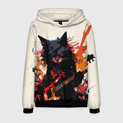 Толстовка-худи мужская Black rocker cat on a light background - C-Cats co, цвет: 3D-черный