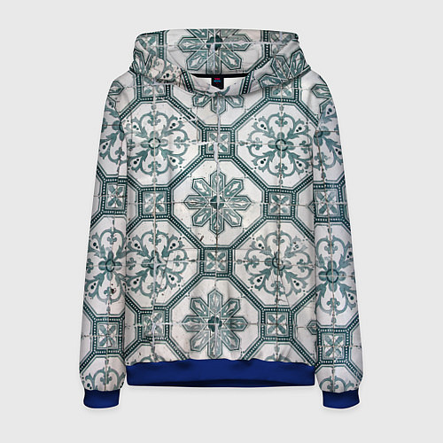 Мужская толстовка Серый паттерн из листьев, геометрии и кристаллов / 3D-Синий – фото 1