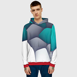 Толстовка-худи мужская Серо-бело-синий каменный паттерн, цвет: 3D-красный — фото 2