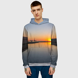 Толстовка-худи мужская Санкт-Петербург, закат на Финском заливе, цвет: 3D-меланж — фото 2