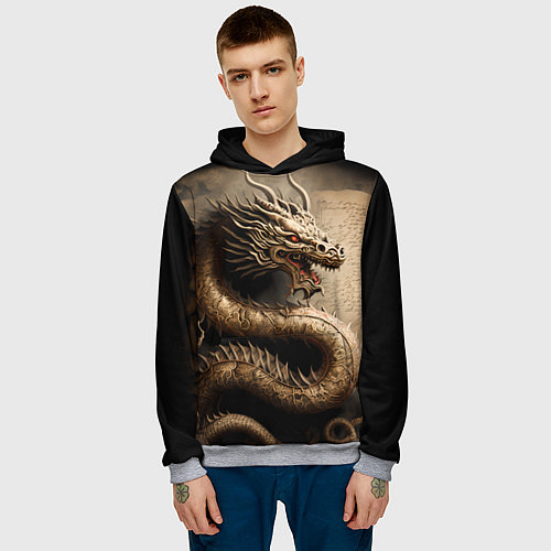 Мужская толстовка Китайский дракон с открытой пастью / 3D-Меланж – фото 3