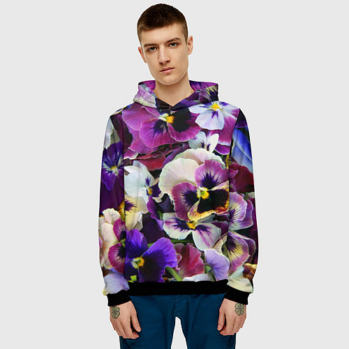 Мужская толстовка Красивые анютины глазки / 3D-Черный – фото 3