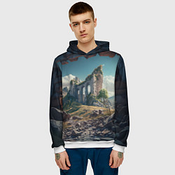 Толстовка-худи мужская Руины от нейросети, цвет: 3D-белый — фото 2