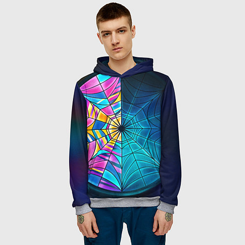 Мужская толстовка Уэнсдей - окно ночной витраж - текстура зерна / 3D-Меланж – фото 3