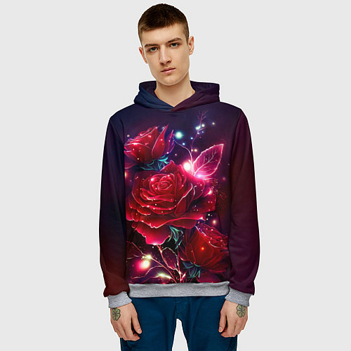 Мужская толстовка Розы с огоньками / 3D-Меланж – фото 3