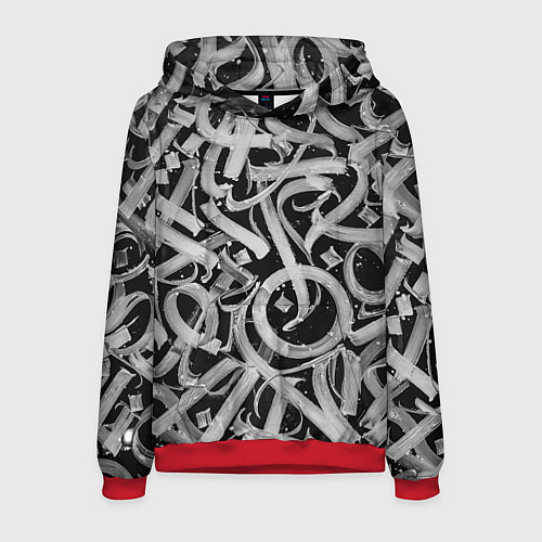 Мужская толстовка Черно-белая каллиграфия / 3D-Красный – фото 1