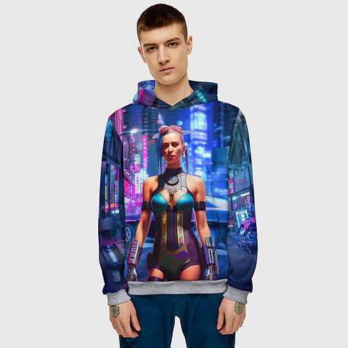 Мужская толстовка Cyberpunk 2077 - neural network / 3D-Меланж – фото 3