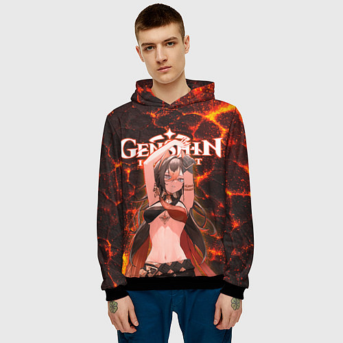 Мужская толстовка Дэхья на фоне раскаленной лавы / 3D-Черный – фото 3