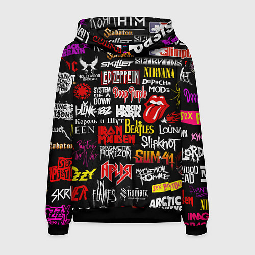 Мужская толстовка Логотипы рок групп цветные / 3D-Черный – фото 1