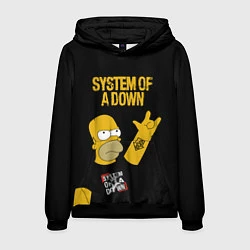 Толстовка-худи мужская System of a Down Гомер Симпсон рокер, цвет: 3D-черный