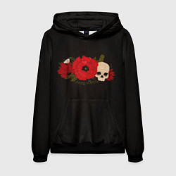 Толстовка-худи мужская Череп среди цветов, цвет: 3D-черный