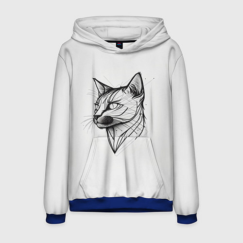 Мужская толстовка Арт белая кошка / 3D-Синий – фото 1