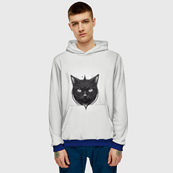 Толстовка-худи мужская Чёрный кошачий арт, цвет: 3D-синий — фото 2