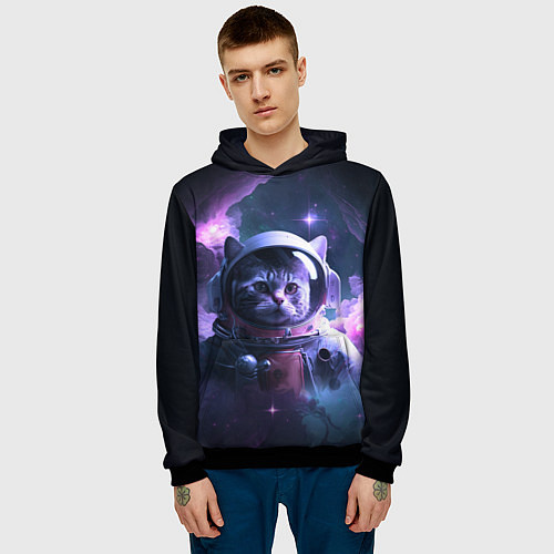 Мужская толстовка Котик космонавт / 3D-Черный – фото 3