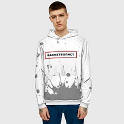 Толстовка-худи мужская Баскетболист в рамке красного цвета, цвет: 3D-белый — фото 2