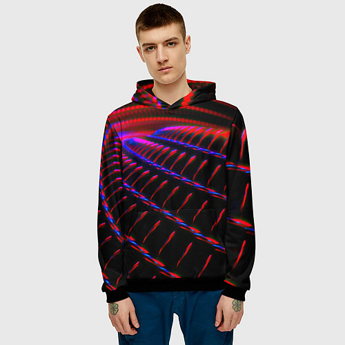 Мужская толстовка Geometry neon texture / 3D-Черный – фото 3