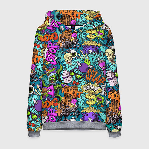 Мужская толстовка Поп-арт взрыв с инопланетянином и черепом / 3D-Меланж – фото 1