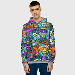 Толстовка-худи мужская Поп-арт взрыв с инопланетянином и черепом, цвет: 3D-меланж — фото 2