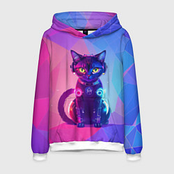 Толстовка-худи мужская Кибер кошка, цвет: 3D-белый