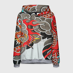 Толстовка-худи мужская Иредзуми: дракон в дыму, цвет: 3D-меланж
