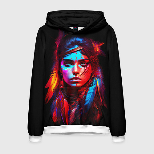 Мужская толстовка Индианка в ярких перьях / 3D-Белый – фото 1