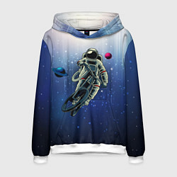 Толстовка-худи мужская Космонавт на велике, цвет: 3D-белый
