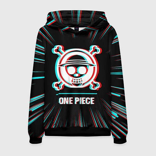 Мужская толстовка Символ One Piece в стиле glitch на темном фоне / 3D-Черный – фото 1