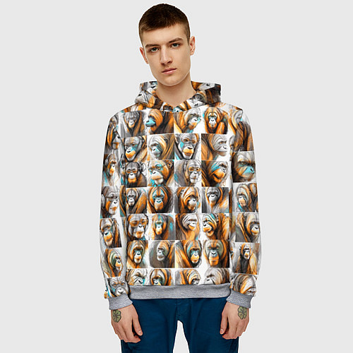 Мужская толстовка Орангутаны / 3D-Меланж – фото 3