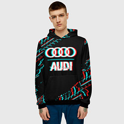 Толстовка-худи мужская Значок Audi в стиле glitch на темном фоне, цвет: 3D-черный — фото 2