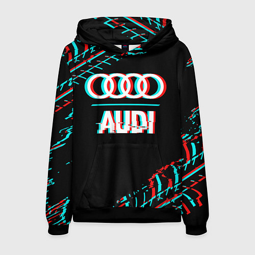 Мужская толстовка Значок Audi в стиле glitch на темном фоне / 3D-Черный – фото 1